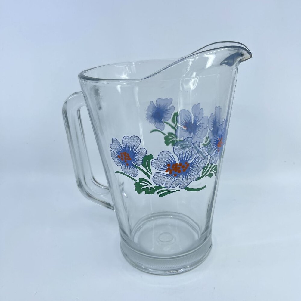 vintage crisa blue poppy glass pitcher with pour spout retro kitchenware
